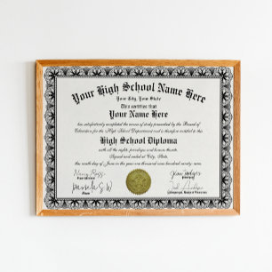 Black Border High School Diploma Replica Poster