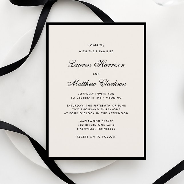 Black Border Ivory Modern Wedding Invitation (Creator Uploaded)