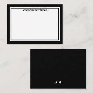 Black Border Minimalist Name Monogram Note Card