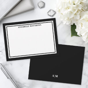 Black Border Minimalist Name Monogram Note Card