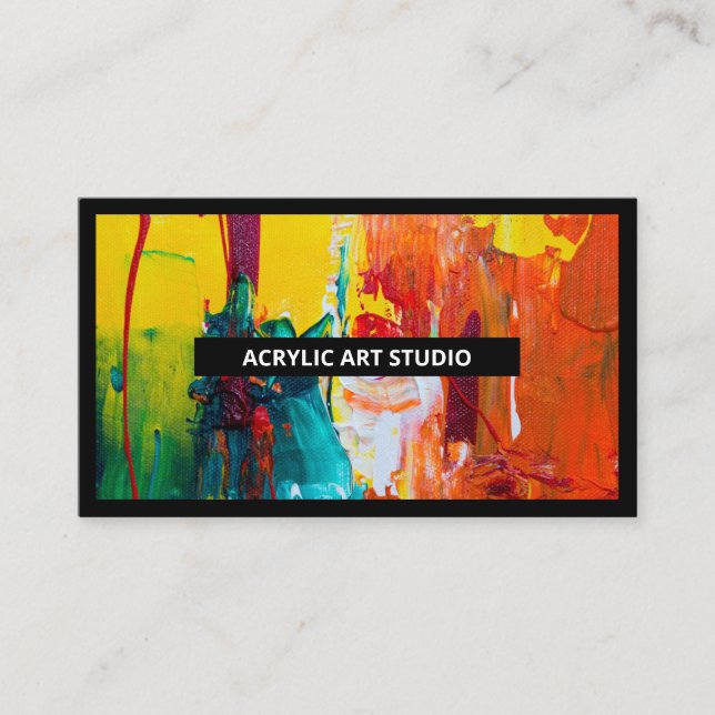 Black Border Modern Name Artwork Artist Art Studio Business Card (Front)