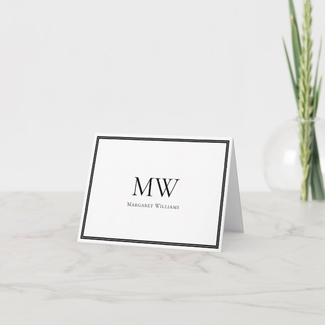 Black Border Monogram Business Thank You Card (Front)