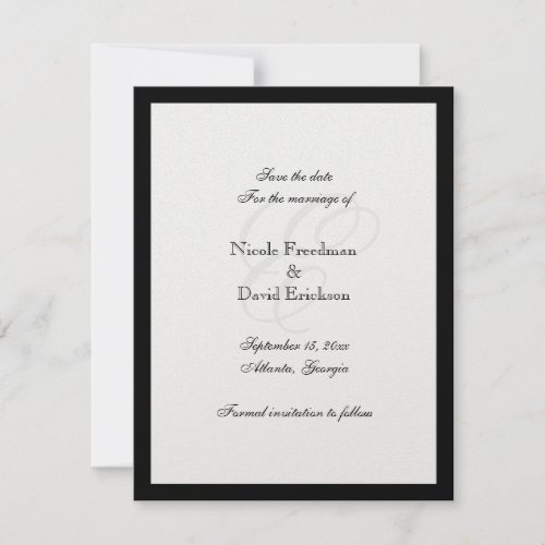 Black border monogram wedding announcement card