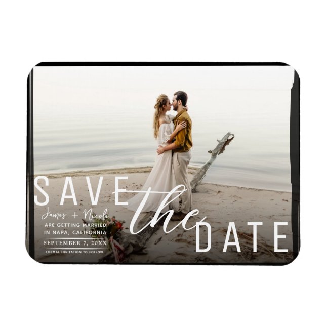 Black Border Overlay Photo Save the Date Wedding Magnet (Horizontal)