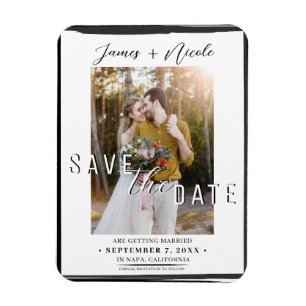 Black Border Overlay Photo Save the Date Wedding Magnet