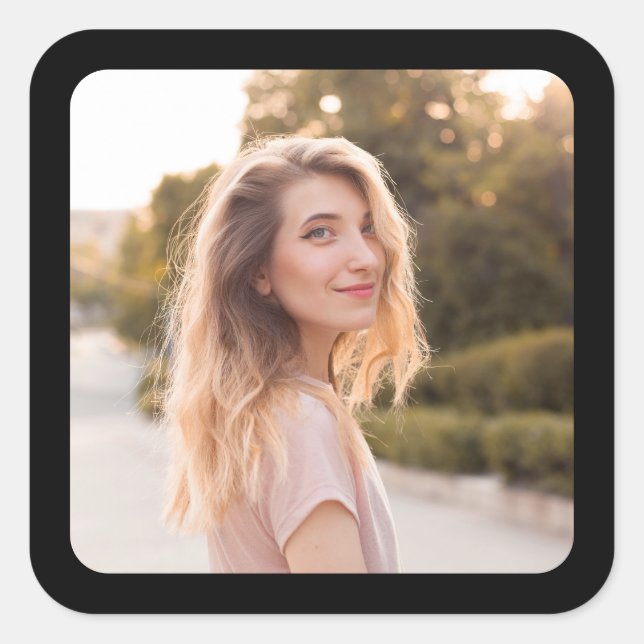 Black Border Photo Square Sticker (Front)