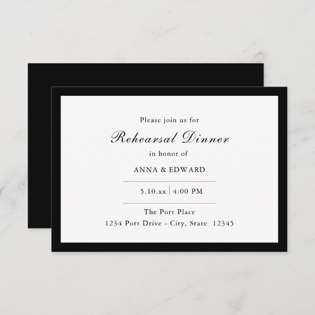Black Border Rehearsal Dinner Invitations (Front/Back)