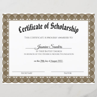 Black Border Scholarship Certificate