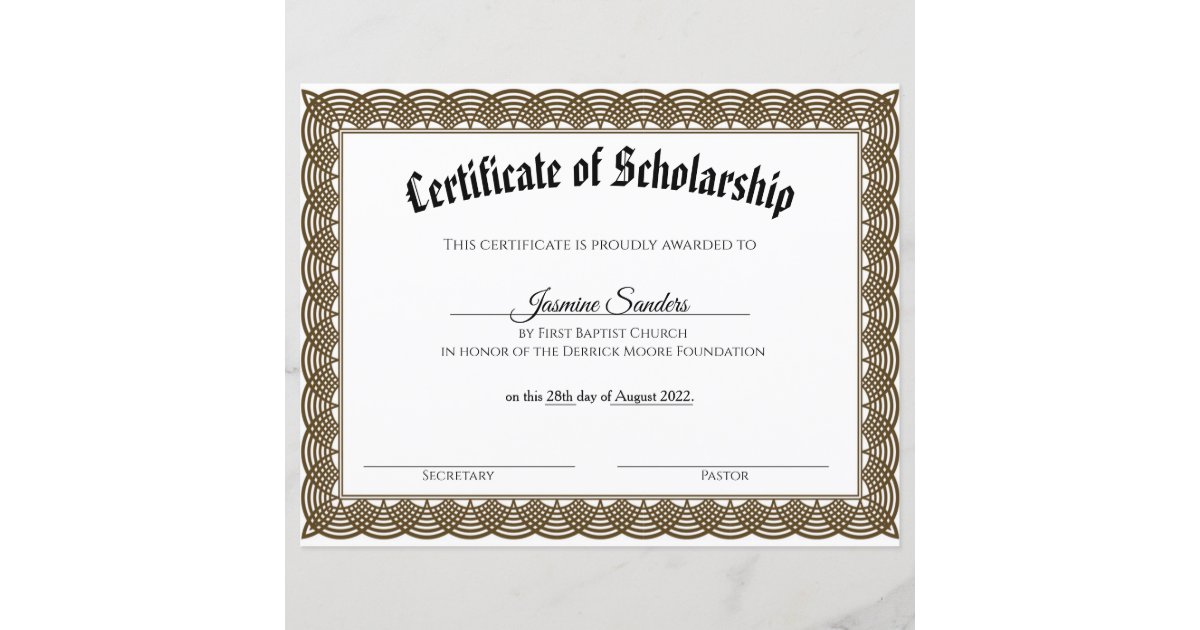 Black Border Scholarship Certificate | Zazzle