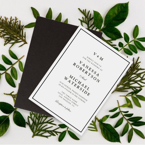 Black border simple unique wedding invitation