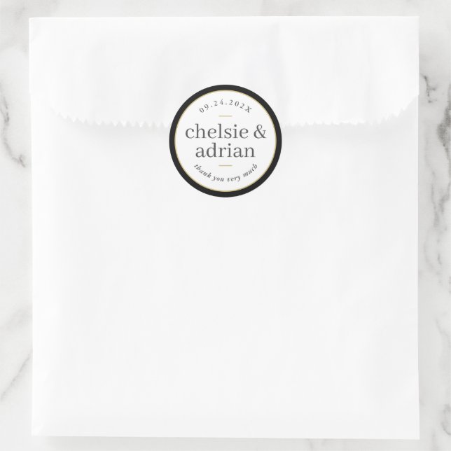 Black Border Simple Wedding Thank You Classic Round Sticker (Bag)