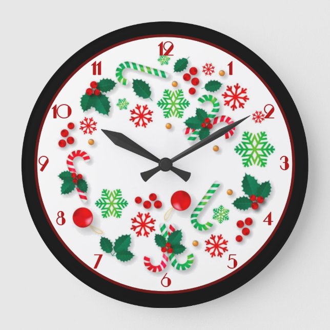 Black Border Simply Christmas Large Clock (Front)