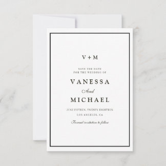 Black border unique wedding save the date card
