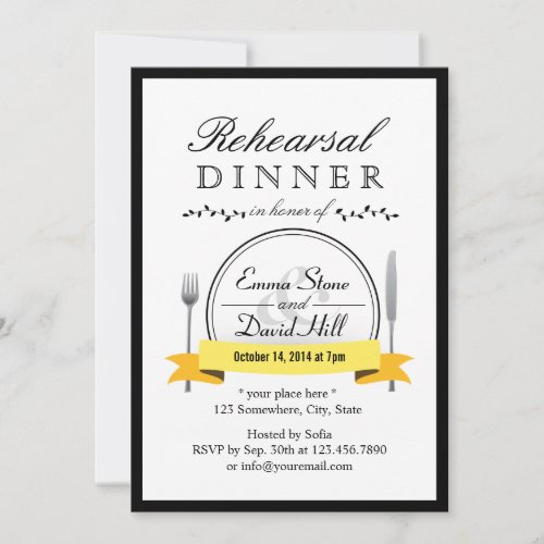 Black Border Wedding Rehearsal Dinner Invitations 5" X 7" Invitation Card