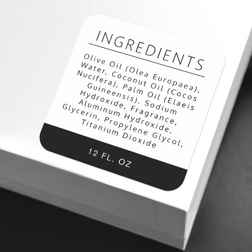 Black border white ingredient list product label