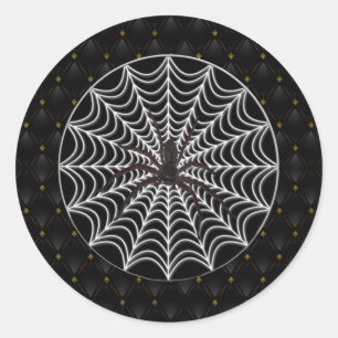 Black Border White Spider Web And Black Spider Classic Round Sticker