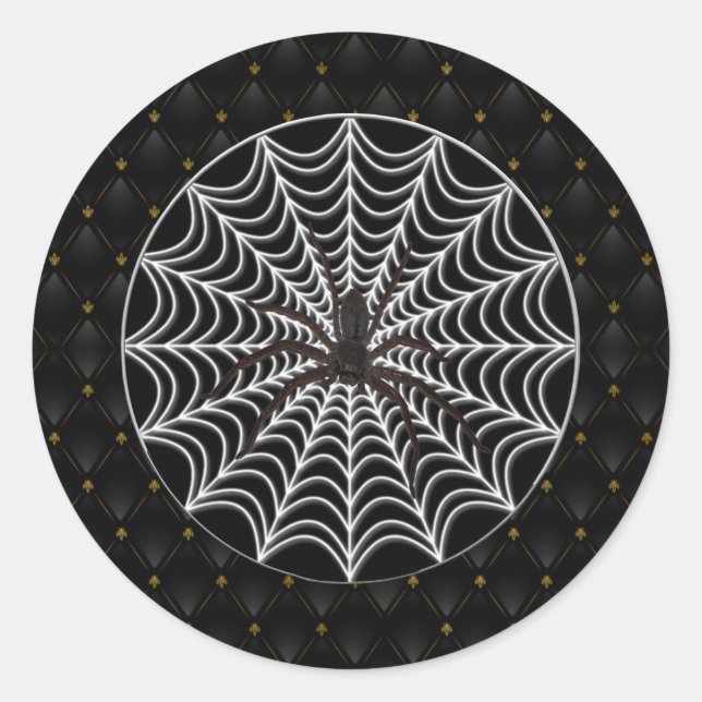Black Border White Spider Web And Black Spider Classic Round Sticker (Front)