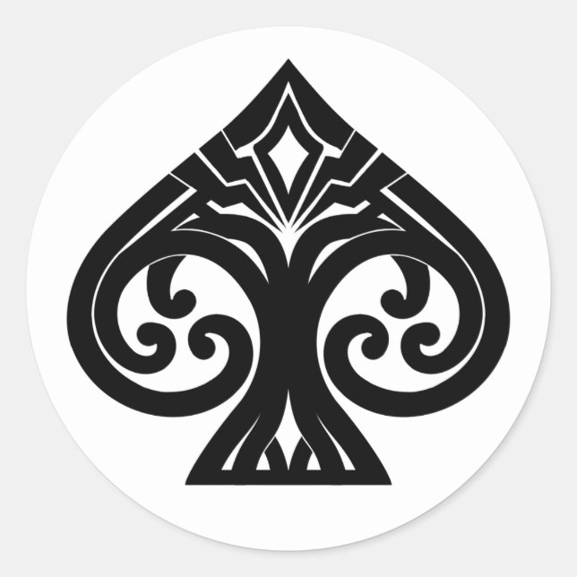 Black Borderless Art Deco Ace of Spades Classic Round Sticker (Front)