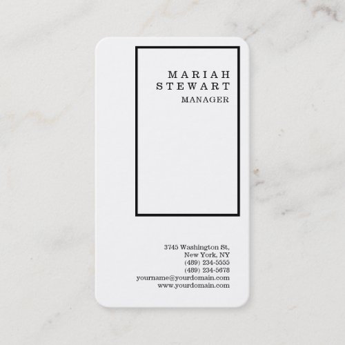 Black Borders White Minimalist Elegant Modern Business Card