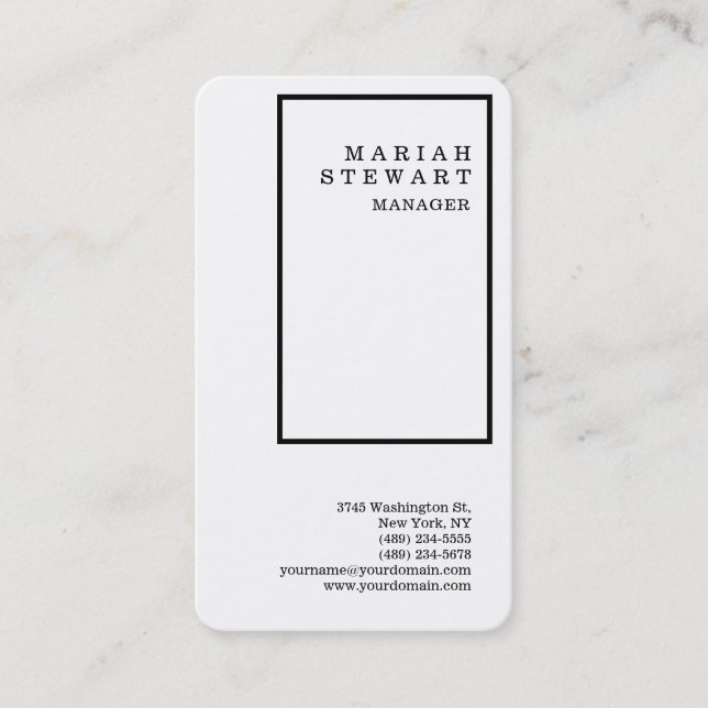 Black Borders White Minimalist Elegant Modern Business Card (Front)
