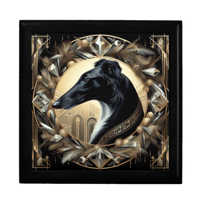 Black Borzoi Wreath Gift Box (Front)