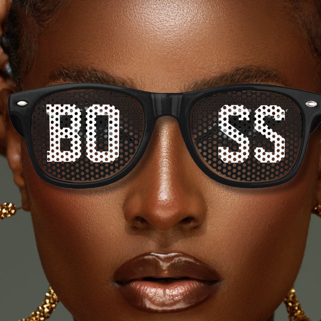 Black Boss Retro Sunglasses (black retro sunglasses with bold letter text BOSS)