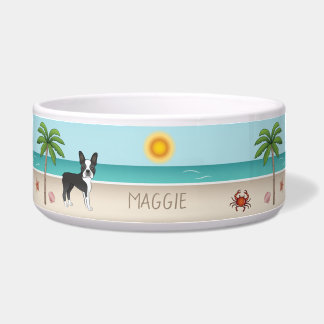 Black Boston Terrier At A Tropical Summer Beach Bowl