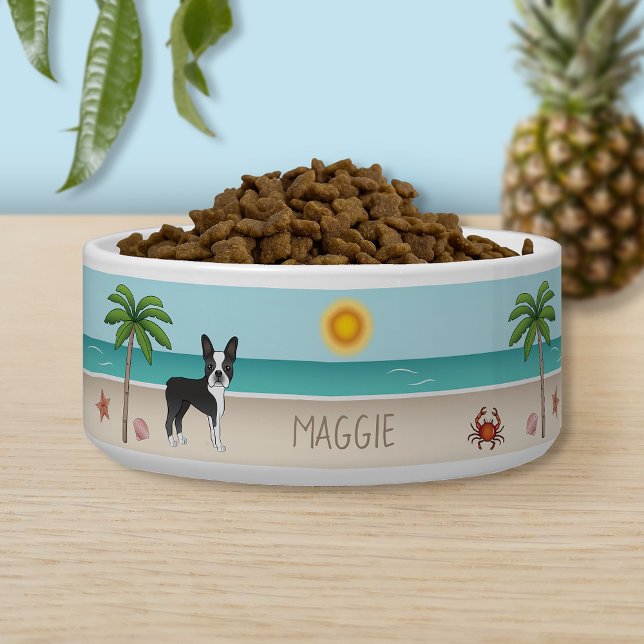 Black Boston Terrier At A Tropical Summer Beach Bowl (Creator Uploaded)