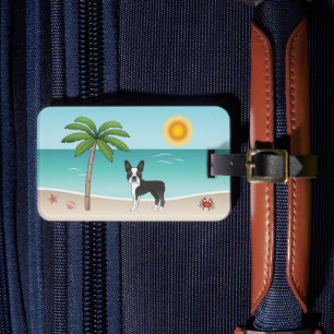 Black Boston Terrier At A Tropical Summer Beach Luggage Tag