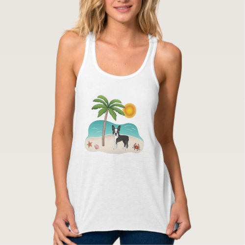Black Boston Terrier At A Tropical Summer Beach Tank Top