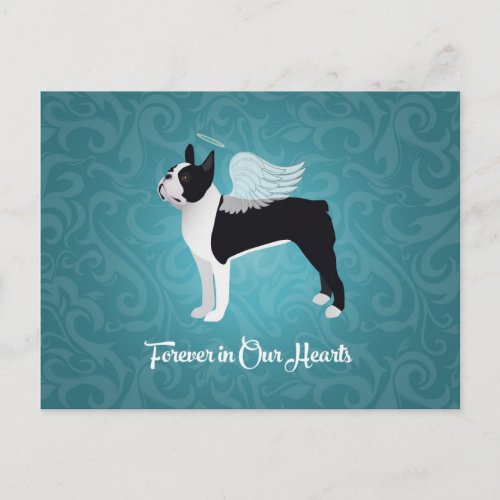 Black Boston Terrier Dog Angel Pet Memorial Postcard