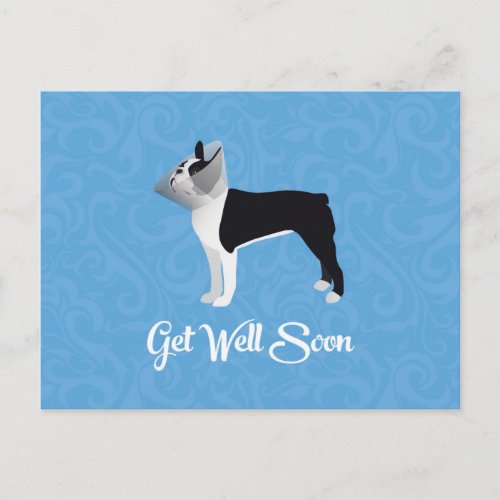 Black Boston Terrier Get Well Soon Funny Dog Postcard