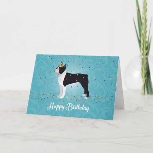 Black Boston Terrier Happy Birthday Design Card