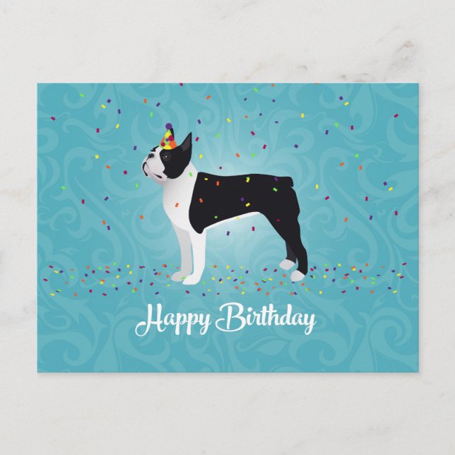 Black Boston Terrier Happy Birthday Design Postcard (Front)