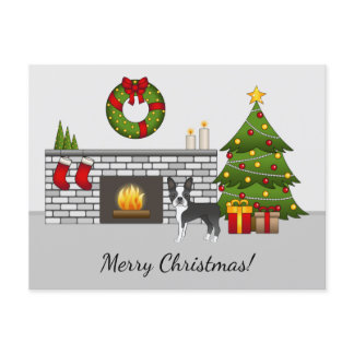 Black Boston Terrier In A Festive Christmas Room Postcard