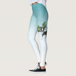 Black Boston Terrier In A Winter Forest Leggings