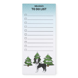 Black Boston Terrier In A Winter Forest To Do List Magnetic Notepad