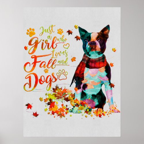 Black Boston Terrier Just A Girl Who Loves Fall An Poster