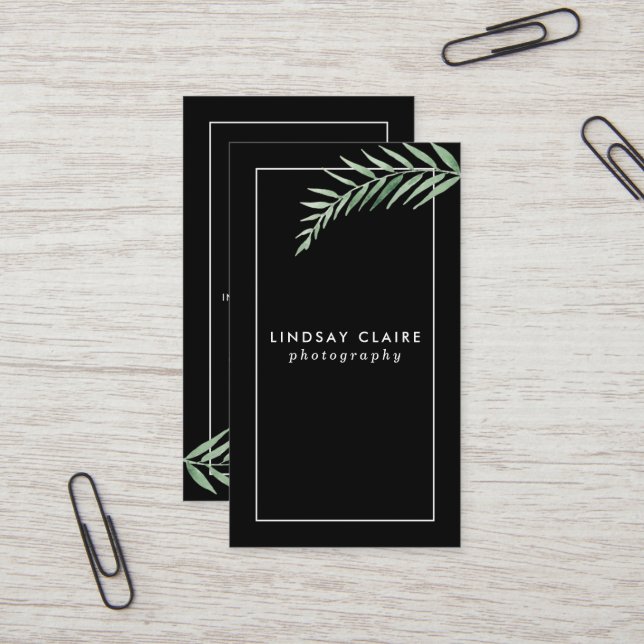 Black Botanical Business Cards (Front/Back In Situ)