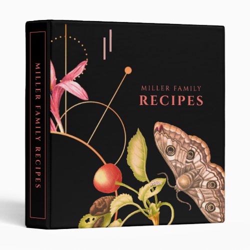 Black Botanical Butterfly  Family Recipes 3 Ring Binder