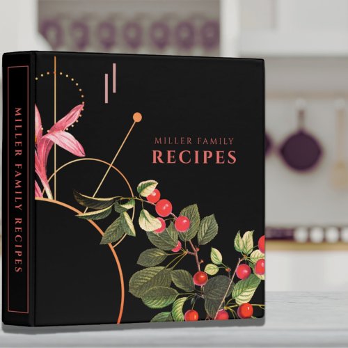 Black Botanical Cherries  Family Recipes 3 Ring Binder