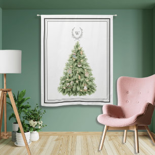 Black Botanical Crest Bow Monogram Christmas Tree Blackout Curtains