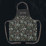 Black botanical elegant modern family gift apron<br><div class="desc">Sage green,  black,  brown green and grey elegant modern foliage eucalyptus watercolor botanical natural Christmas holiday gift personalised apron design. Simple,  clean elegant minimal design.</div>