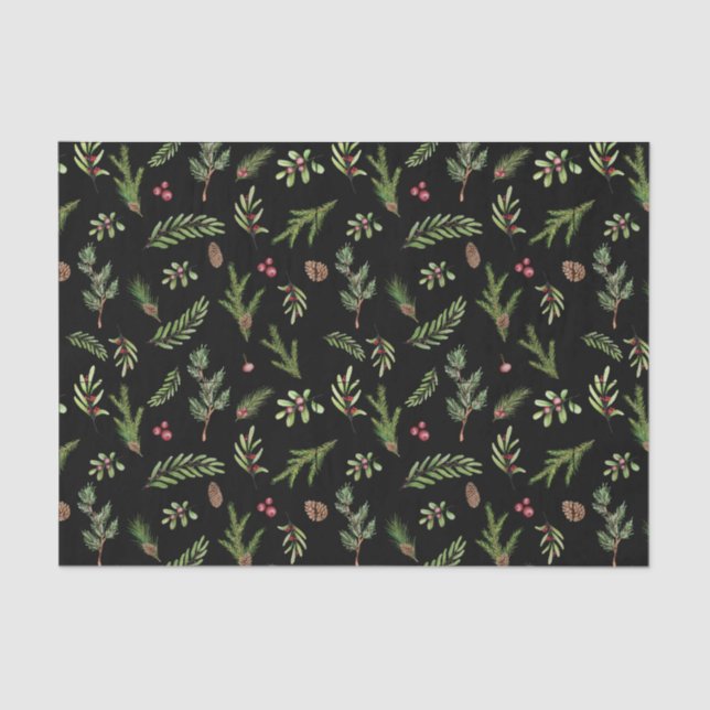 Black botanical elegant modern family gift wrap tissue paper (Front)