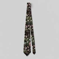 Black Botanical Floral Neck Tie