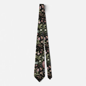 Black Botanical Floral Neck Tie