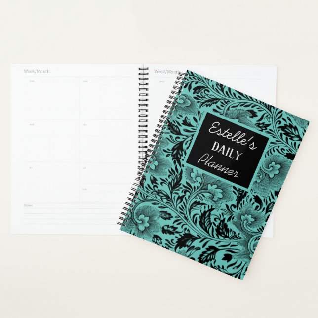 Black Botanical Floral on Blue Planner (Display)