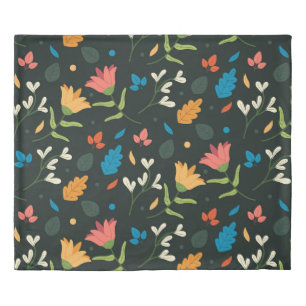 Black Botanical Floral Print Duvet Cover