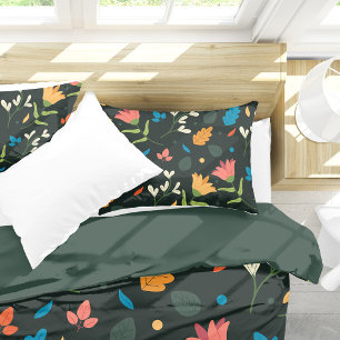 Black Botanical Floral Print Pillow Case