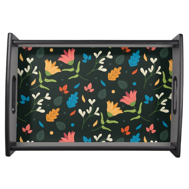 Black Botanical Floral Print Serving Tray (Front)